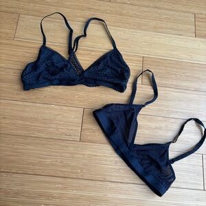 black and navy lace mesh bralettes